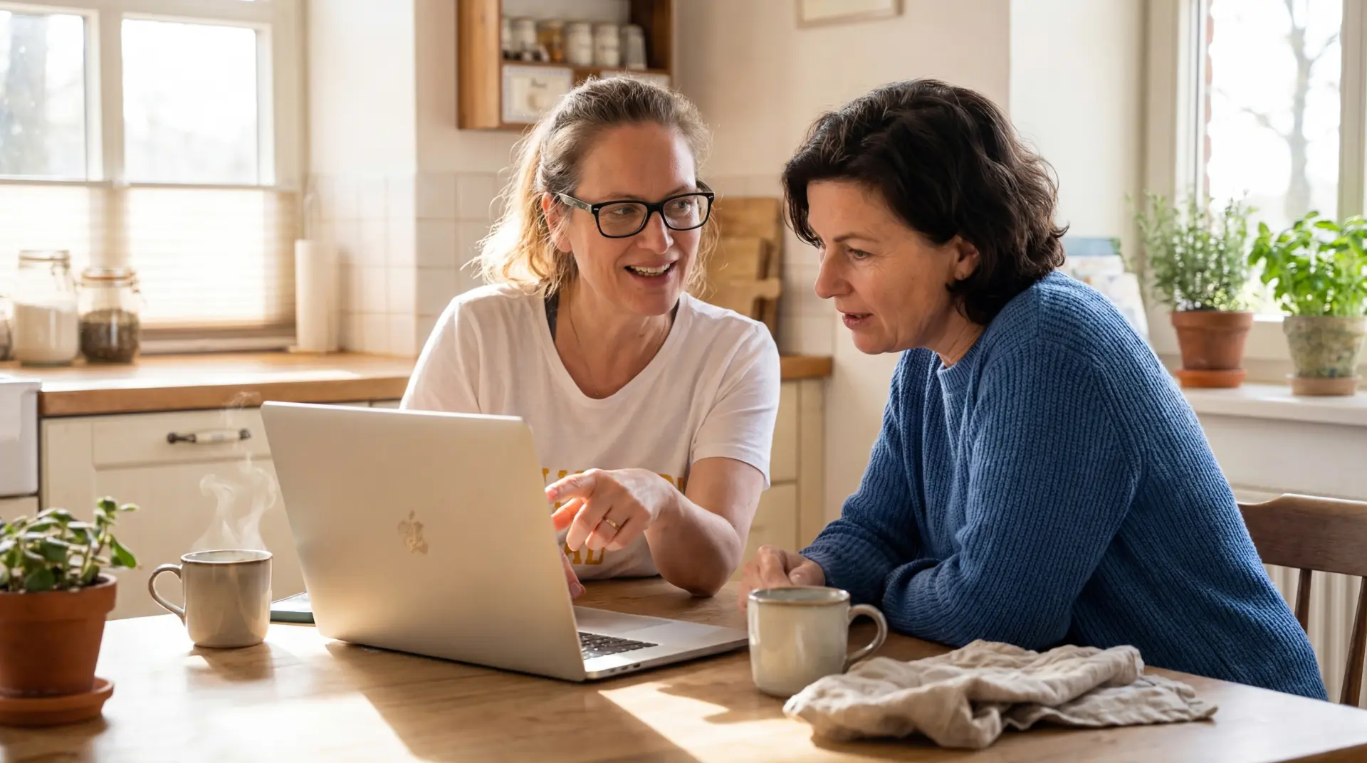 Linda Dornau berät eine Klientin am Laptop